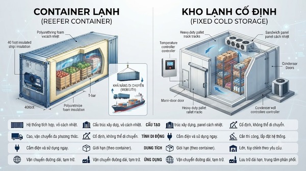 Điểm khác nhau giữa container lạnh và kho lạnh cố định