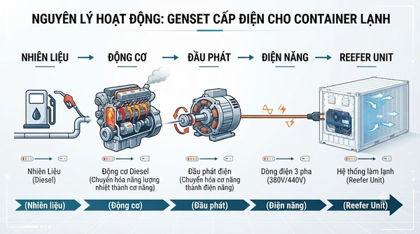 Sơ đồ nguyên lý Genset tạo điện cho hệ thống container lạnh