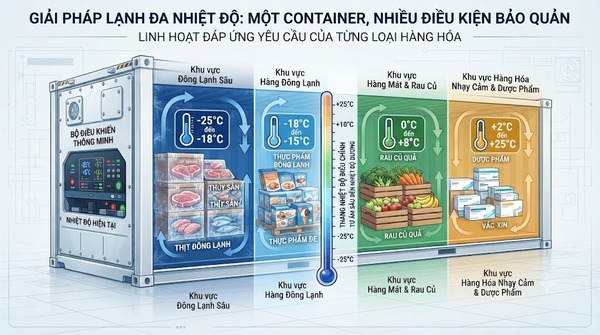 Khoảng nhiệt độ container lạnh phục vụ hàng đông lạnh và hàng mát