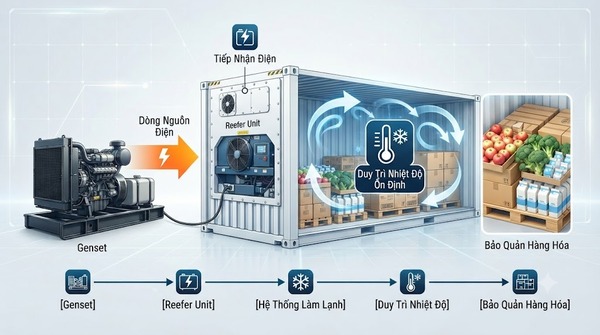 Genset và hệ thống làm lạnh container hoạt động kết hợp