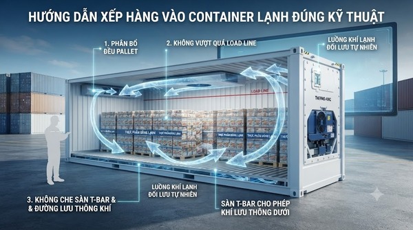 Cách xếp hàng đúng kỹ thuật bên trong container lạnh